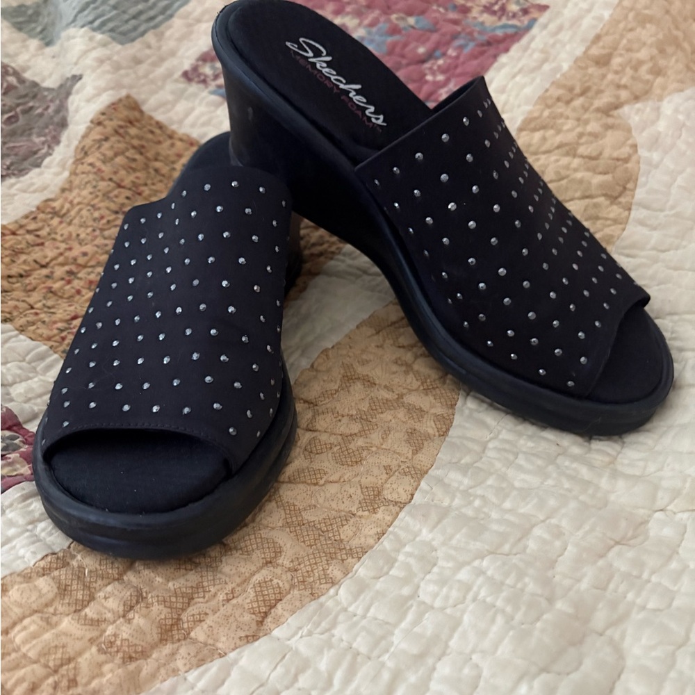 Skechers Women's Black Studded Slip On Mules 8